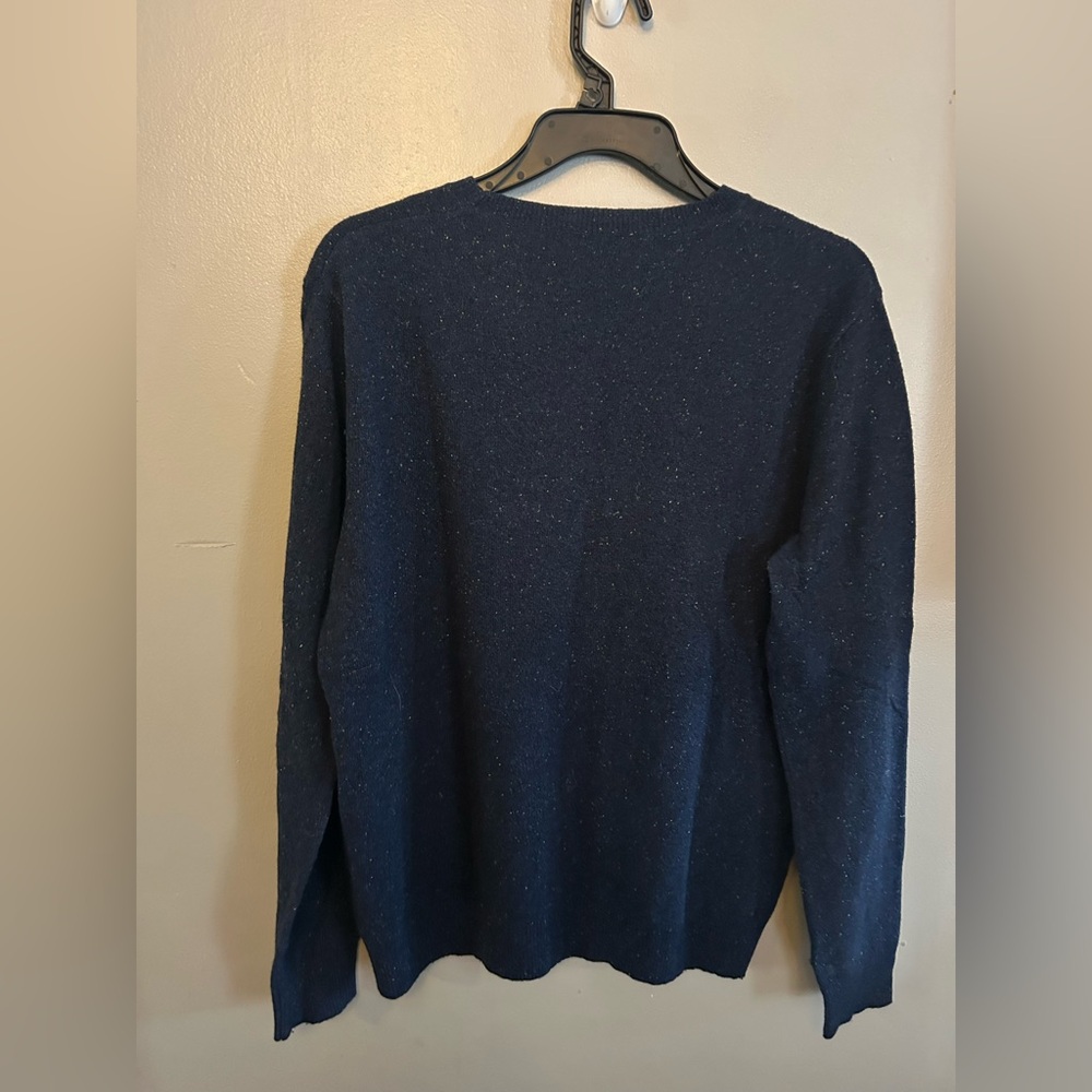 Creatures of Comfort Sweater - navy speckled crew neck w/flower wool/angora/silk - Picture 7 of 9